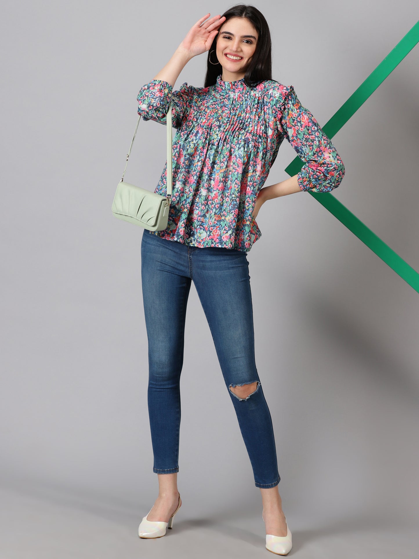 Printed Highneck Cotton Top