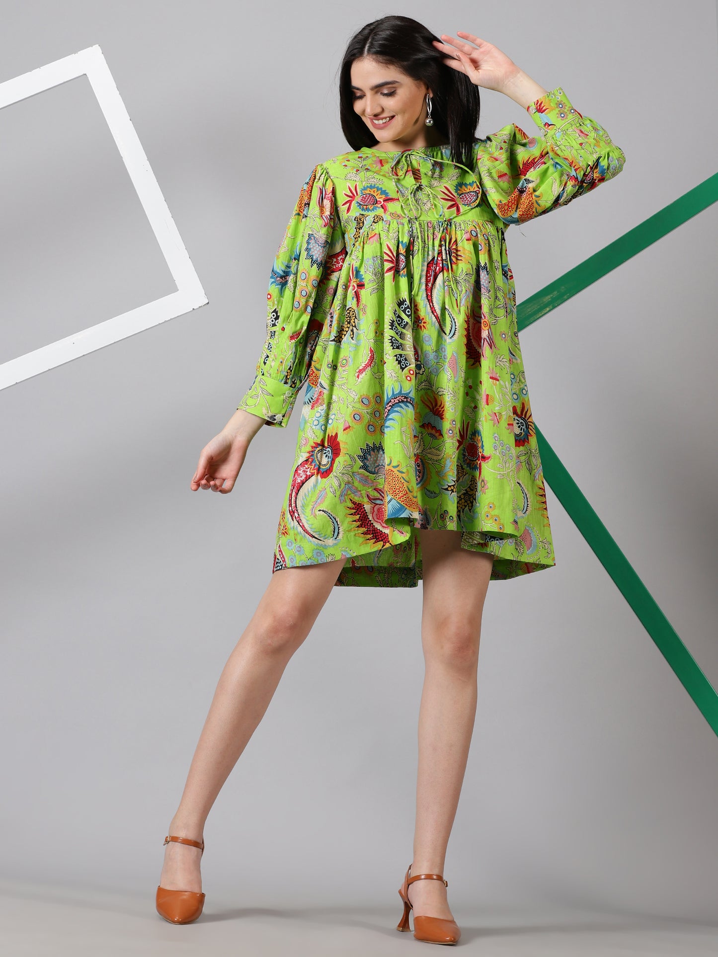 Parrot Cotton Printed Dress