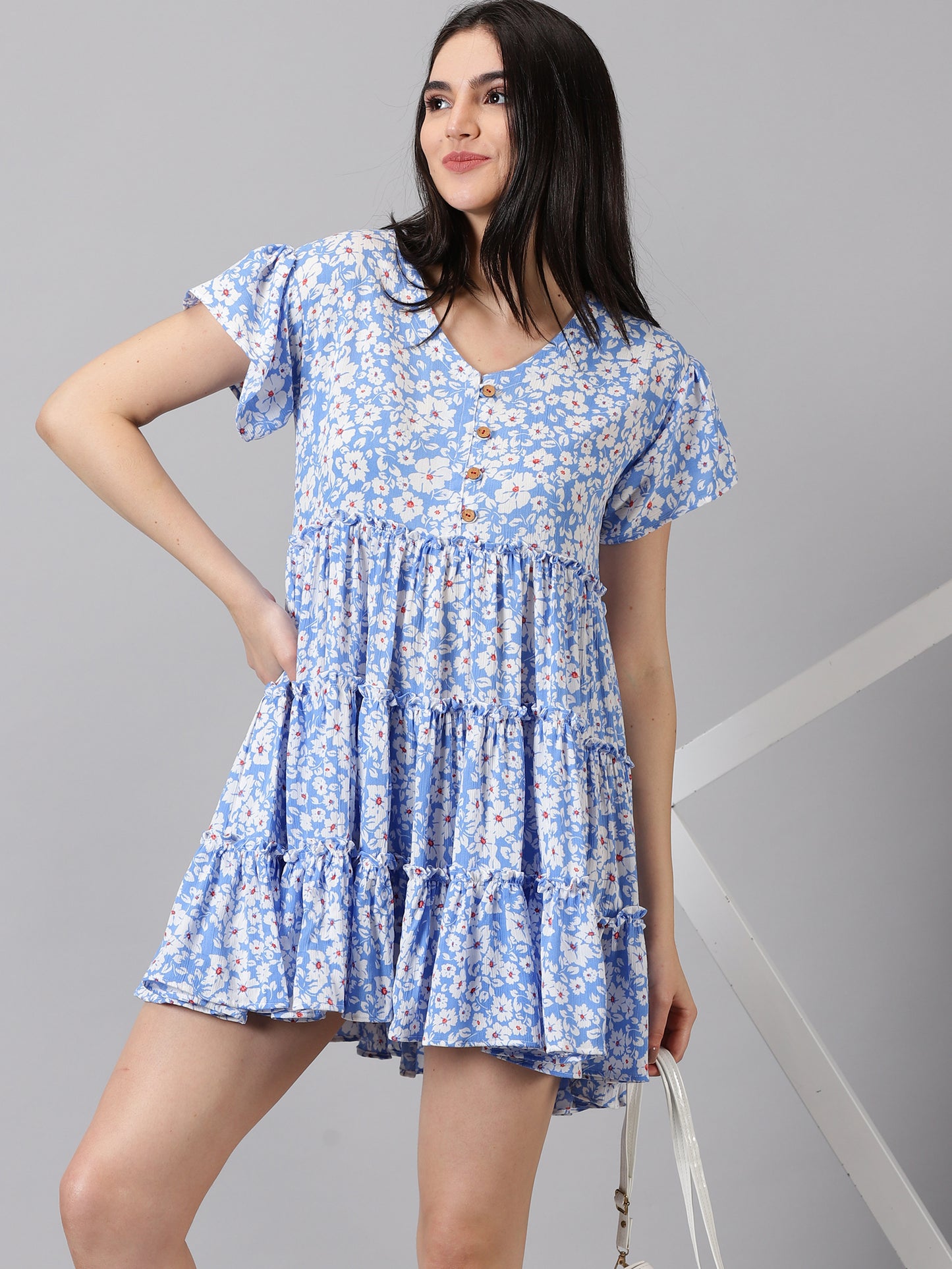 Blue Floral Rayon Dress