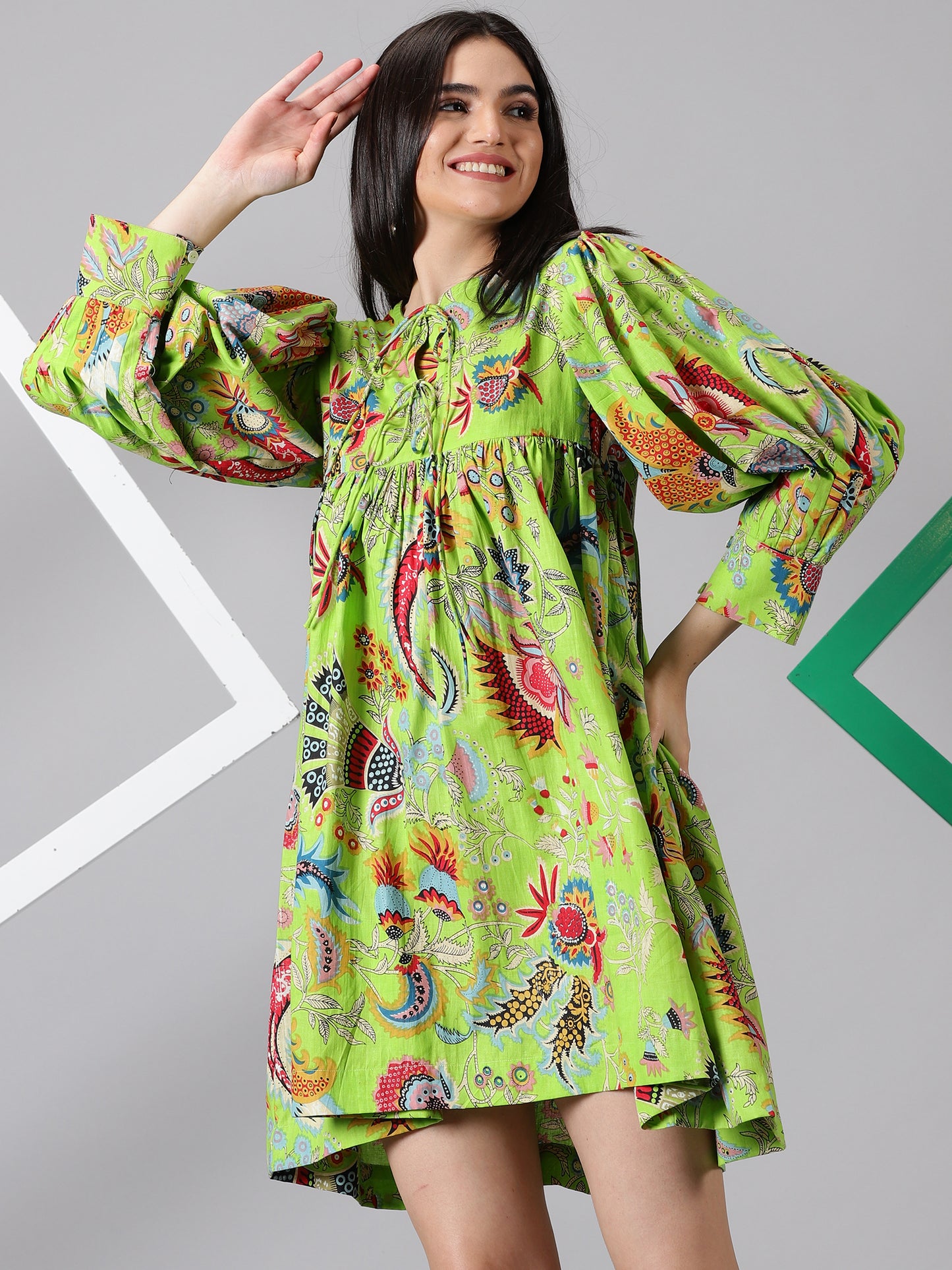 Parrot Cotton Printed Dress