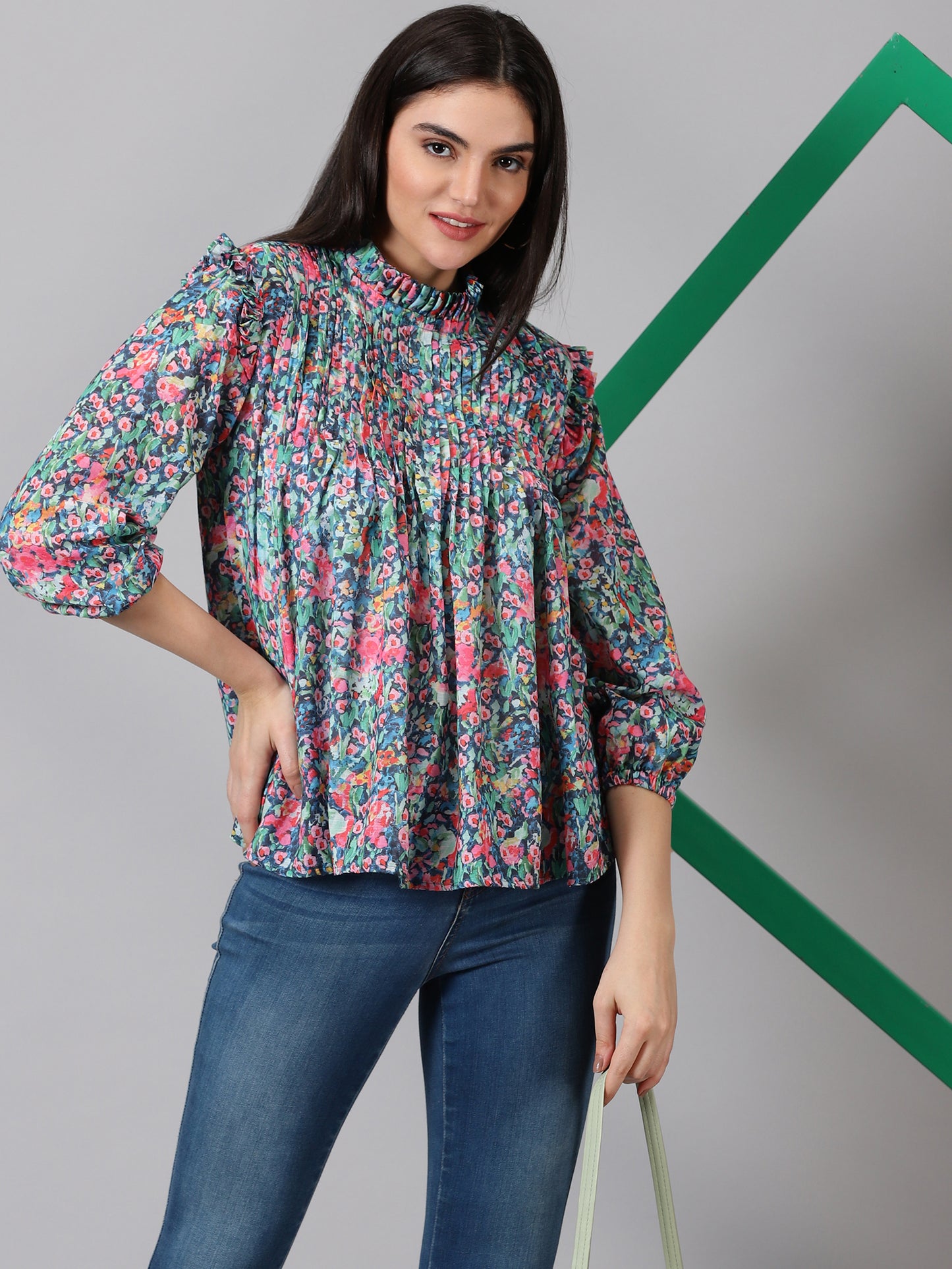 Printed Highneck Cotton Top