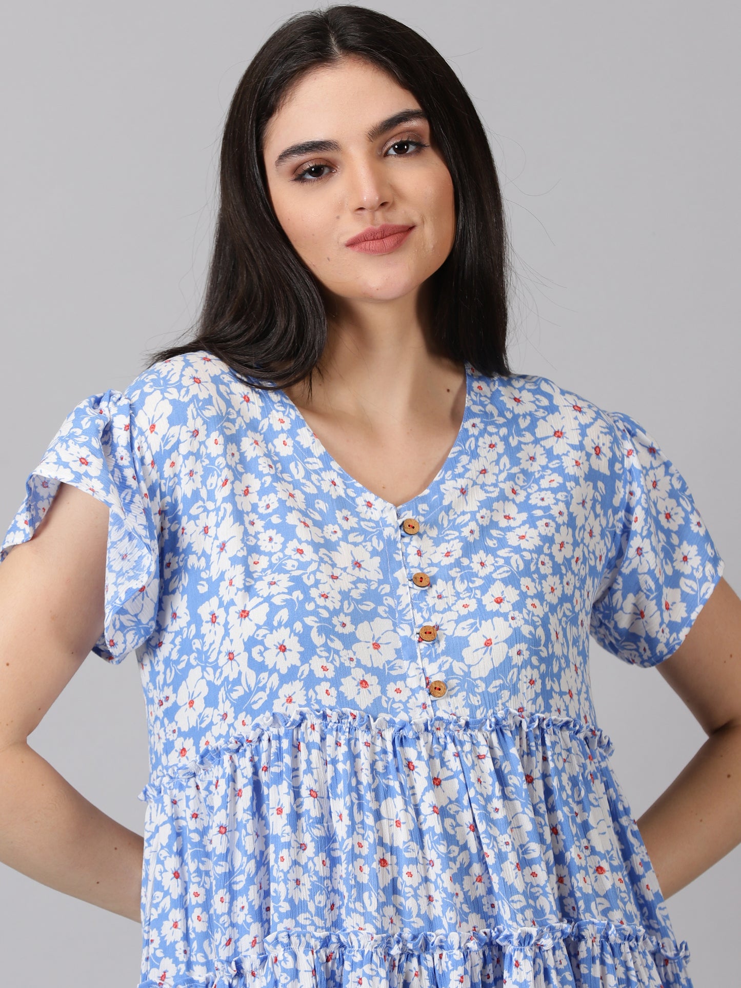 Blue Floral Rayon Dress