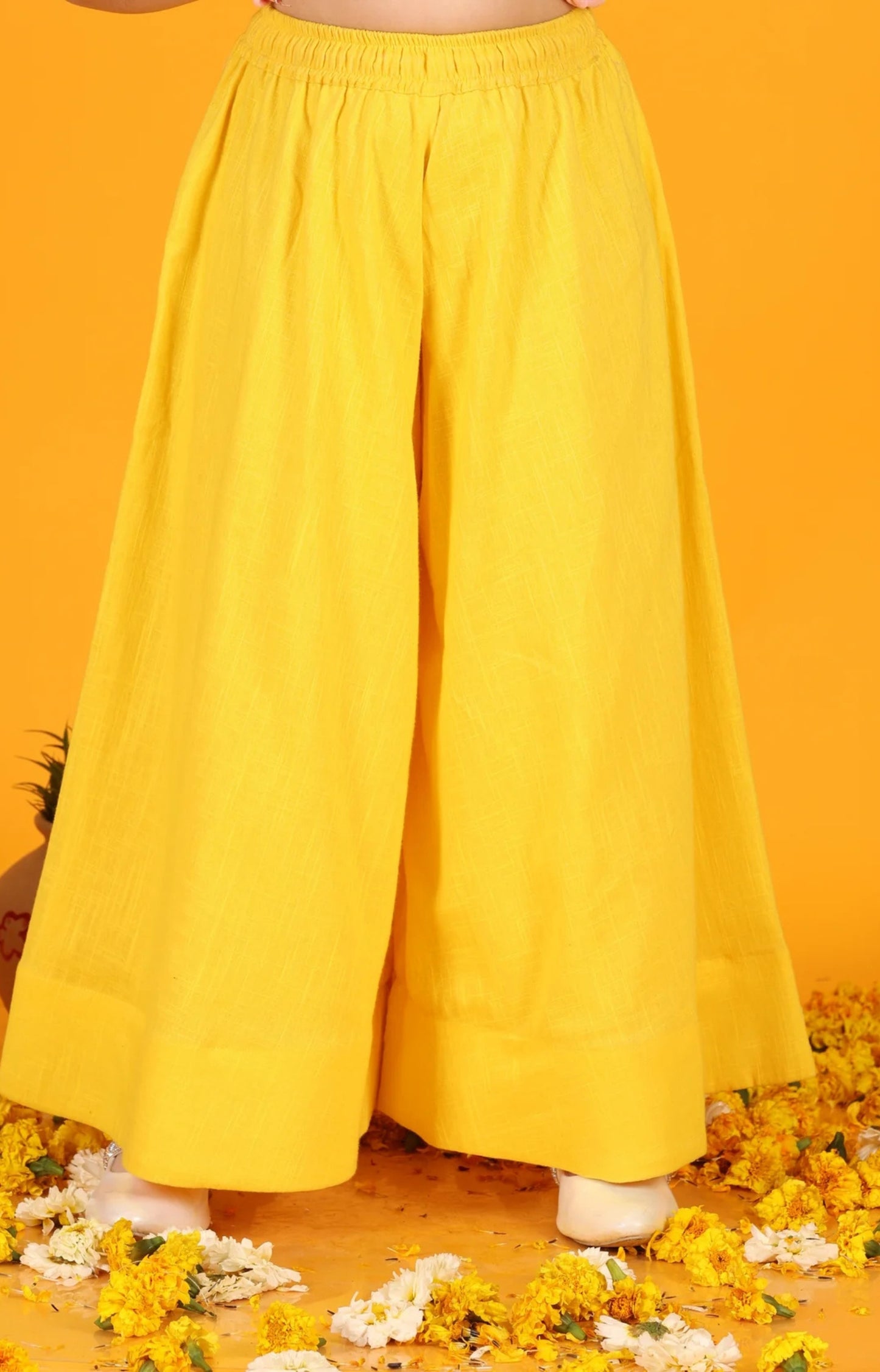 Jilmil Girls Phoenix Embroidered Pink Cotton Kurta with Yellow Sharara (set of 2)