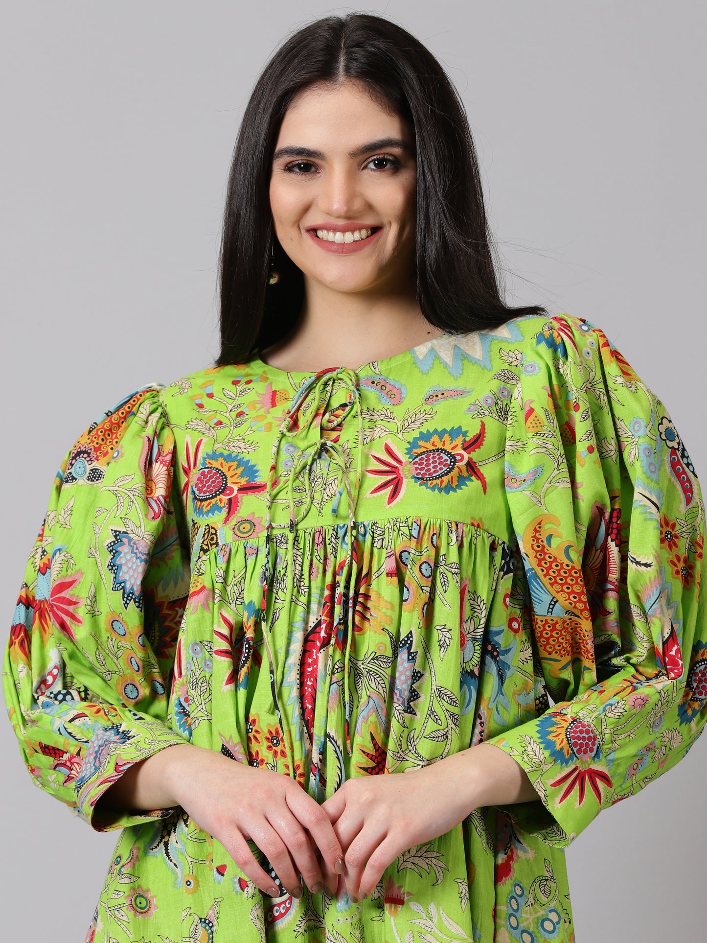 Parrot Cotton Printed Dress