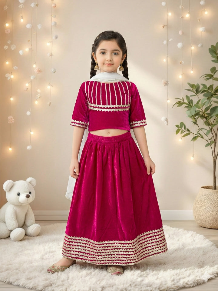 Girls Pink Lace Stitched Top and Lehenga Set (Set of 2)