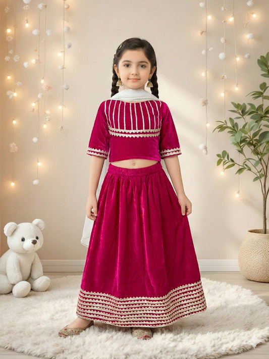 Girls Pink Lace Stitched Top and Lehenga Set (Set of 2)