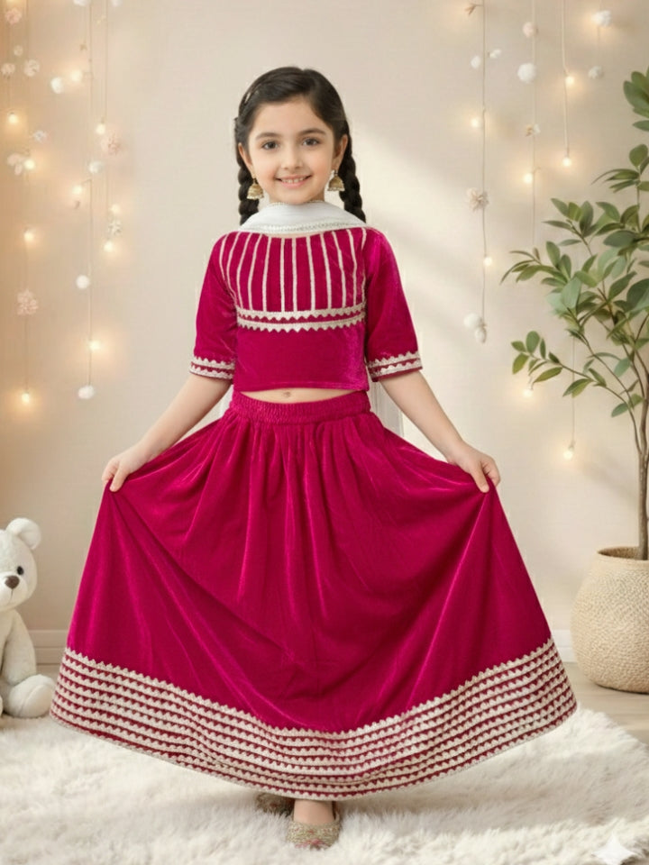 Girls Pink Lace Stitched Top and Lehenga Set (Set of 2)