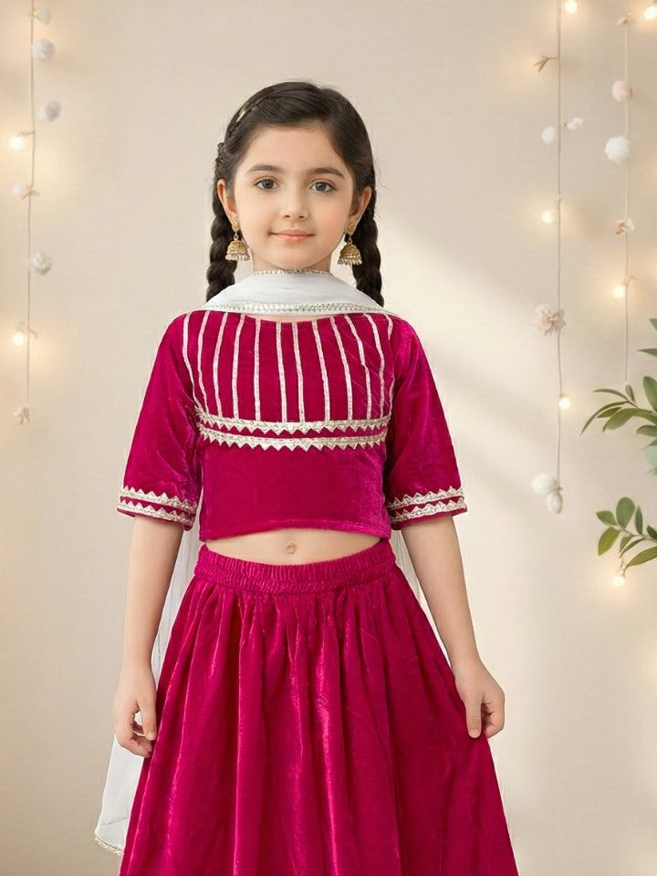 Girls Pink Lace Stitched Top and Lehenga Set (Set of 2)