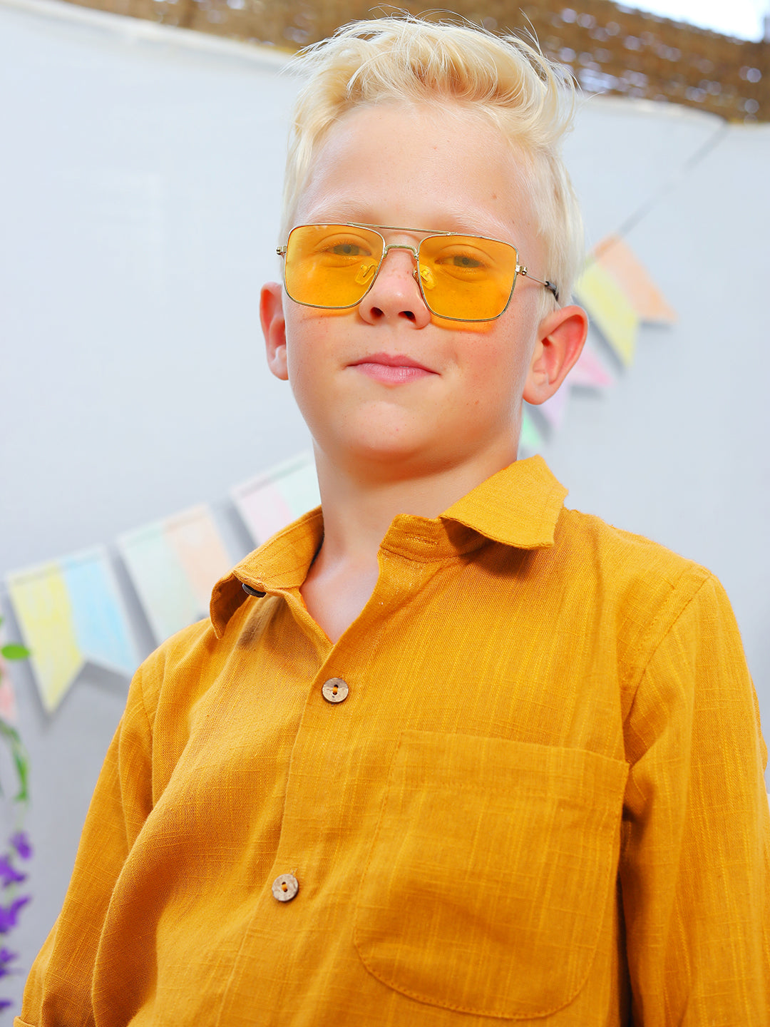 Boys Ochre Rolled Up Cotton Shirt