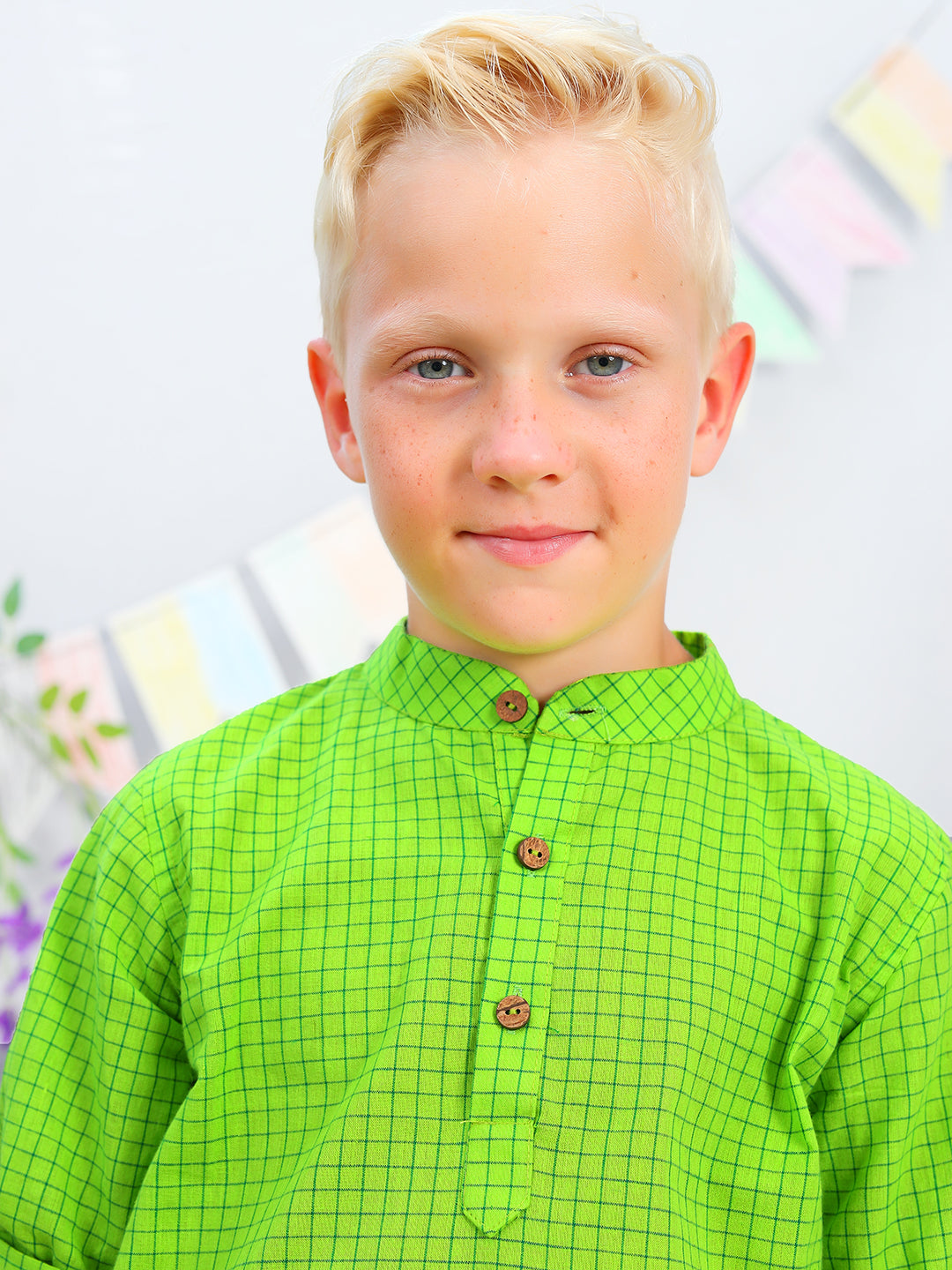 Boys Green Checks Cotton Shirt