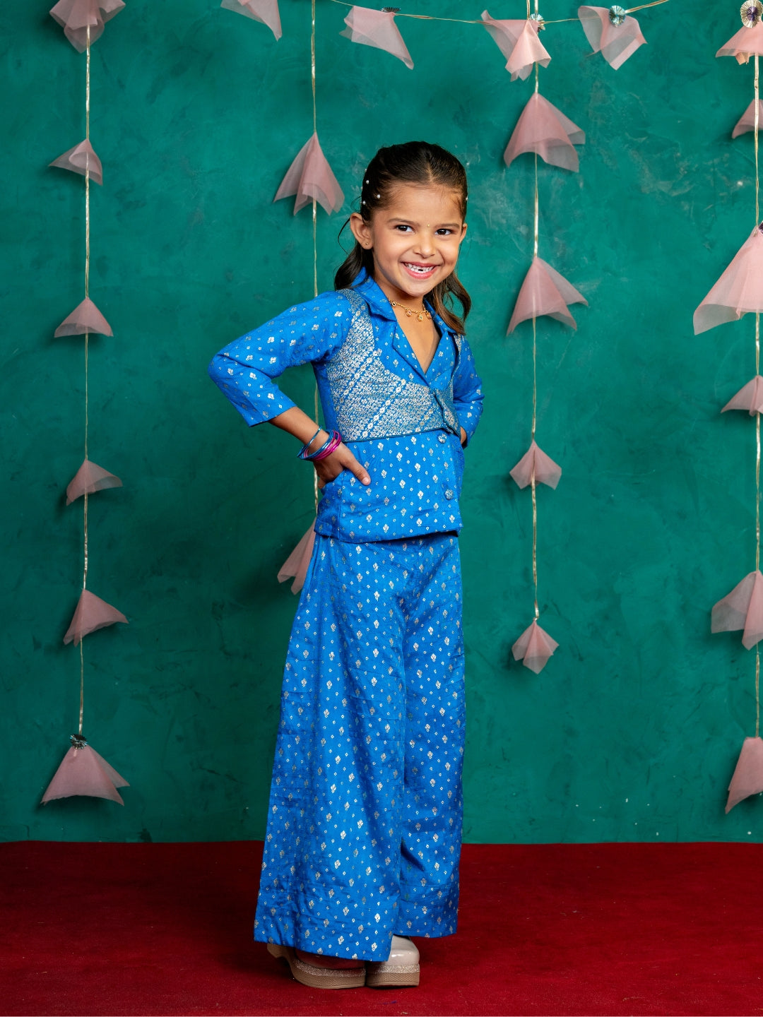 Blue Full Sleeve Blazer with Palazzo (Set of 2)