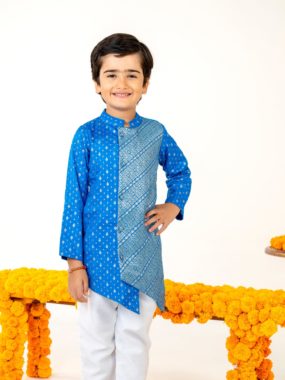 Blue Kurta Pant Set and Full Sleeve Blazer with Palazzo