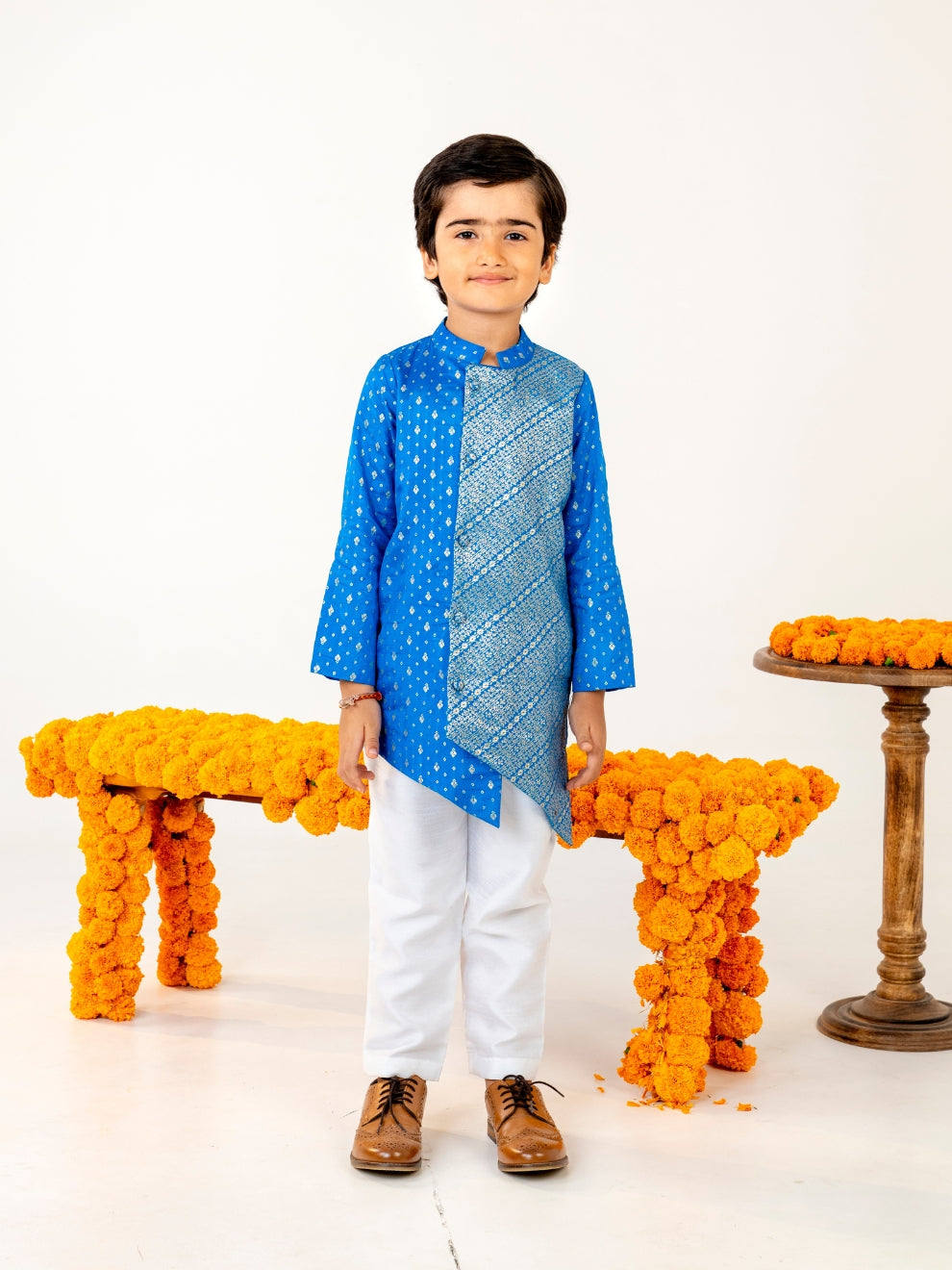 Blue Kurta Pant Set and Full Sleeve Blazer with Palazzo