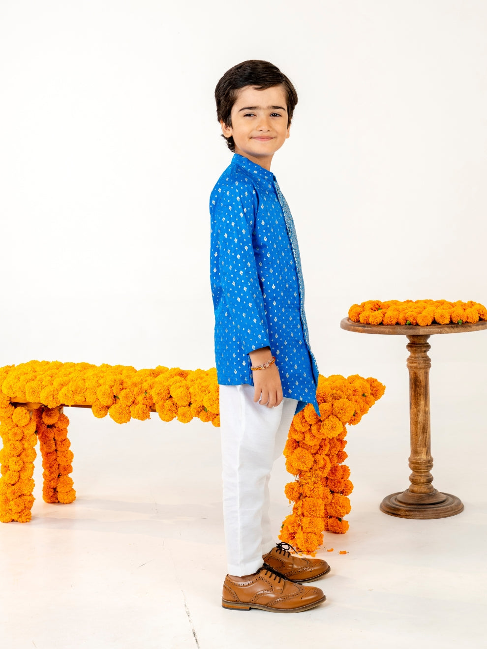 Blue Kurta Pant Set and Full Sleeve Blazer with Palazzo