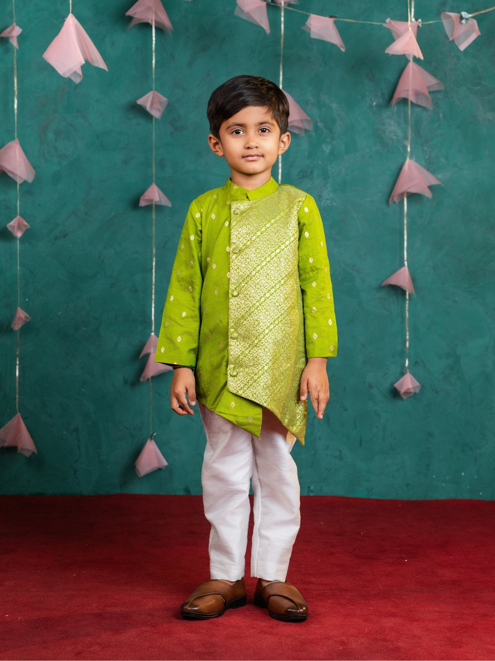 Boy's Light Green Kurta Set (Set of 2)