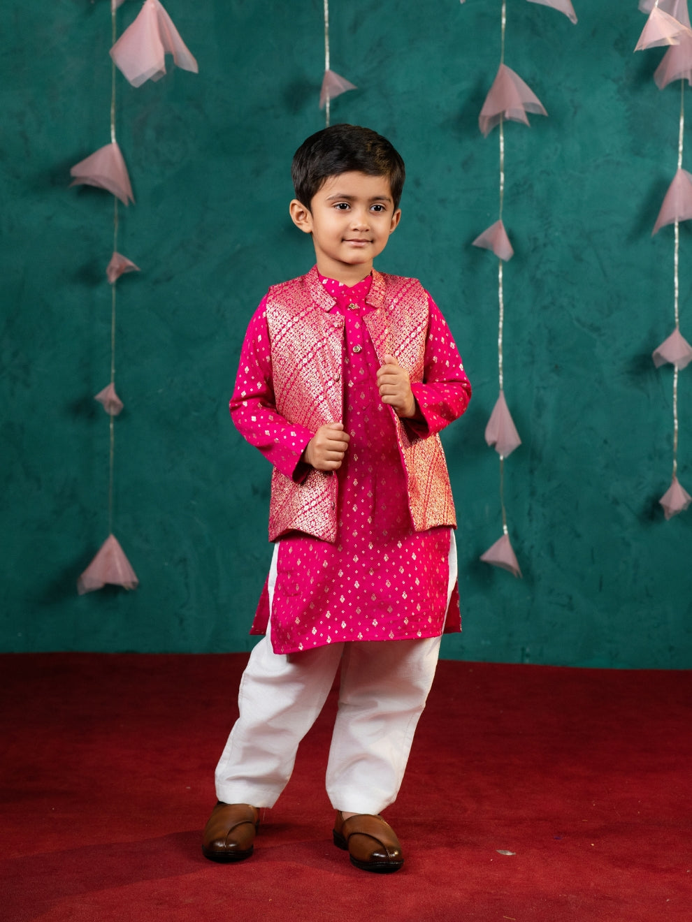 Boys & Girls Pink Matching Kurta & Palazzo Sibling Ethnic Wear Set