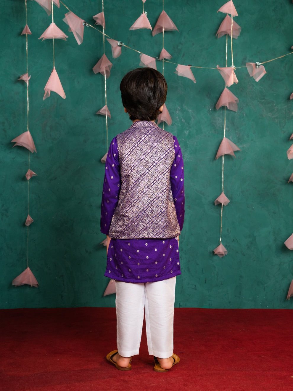 Boy's Purple Kurta Set with Jacket (Set of 3)