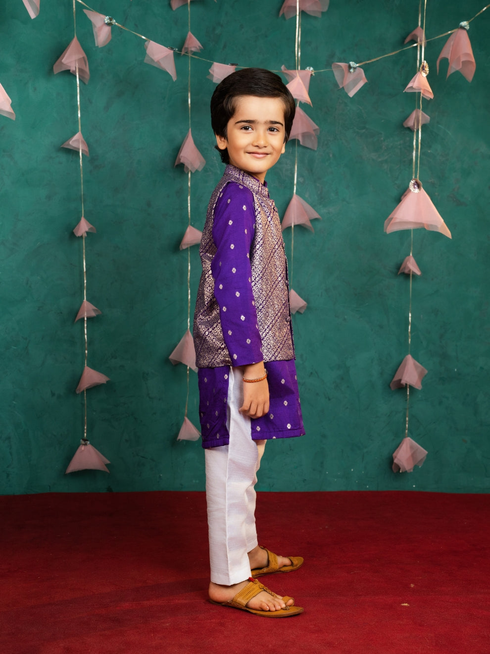 Boy's Purple Kurta Set with Jacket (Set of 3)