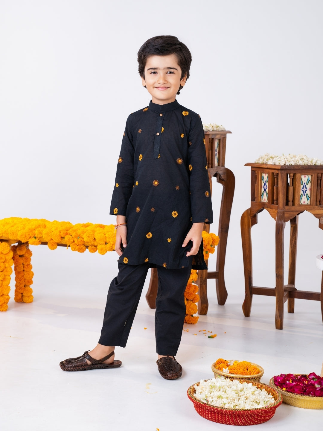 Black Traditional Sibling Wear Set for Kids