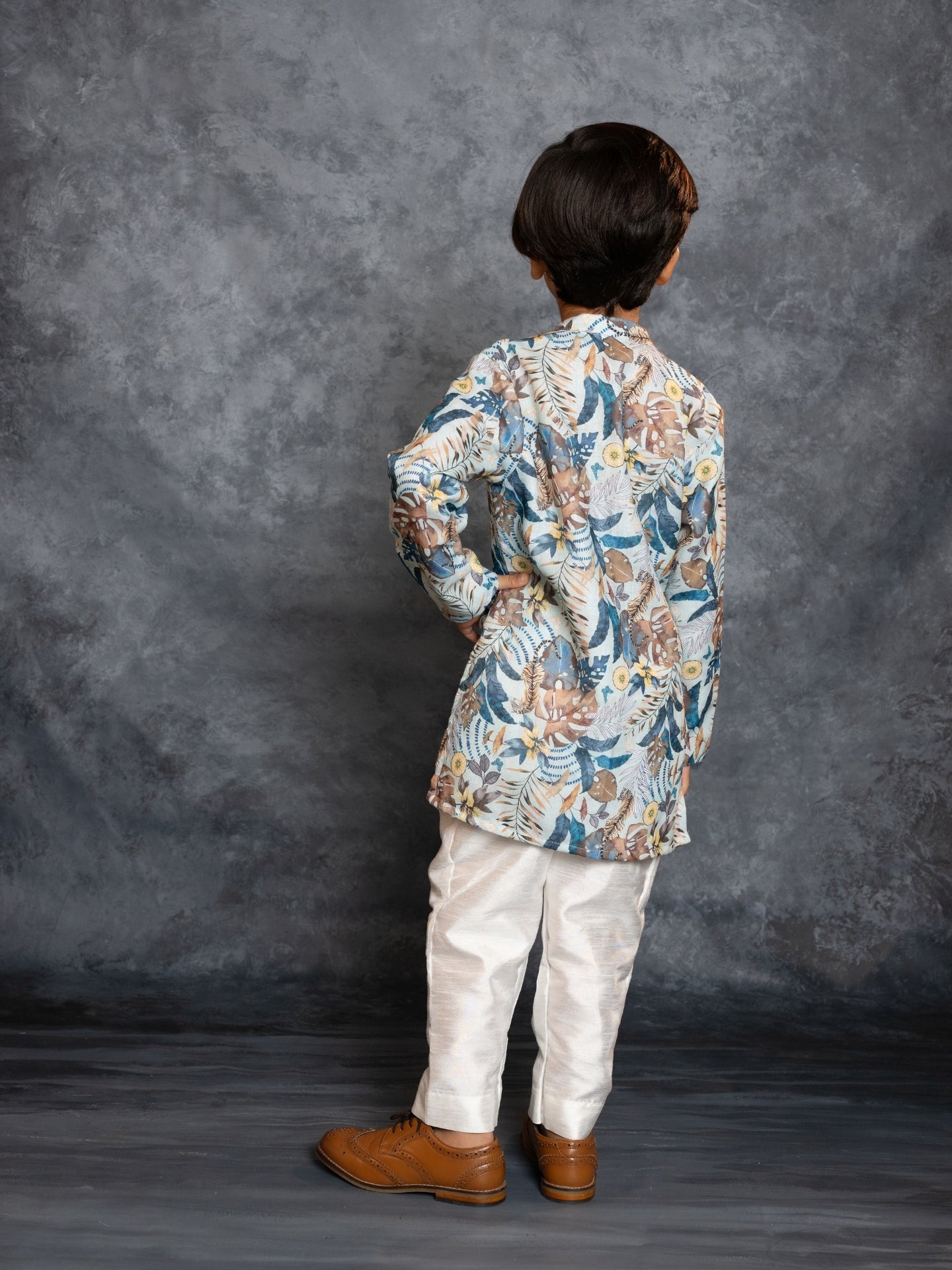 Boys Cotton Linen Digital Printed Kurta with Pant (Set of 2)