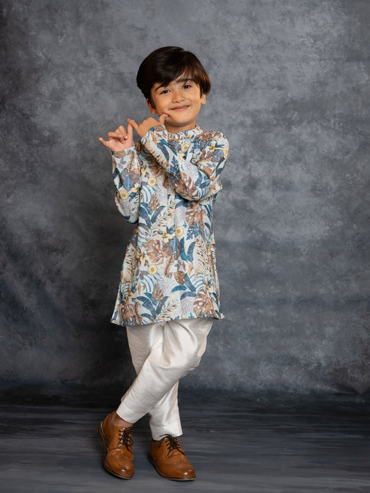 Boys Cotton Linen Digital Printed Kurta with Pant (Set of 2)