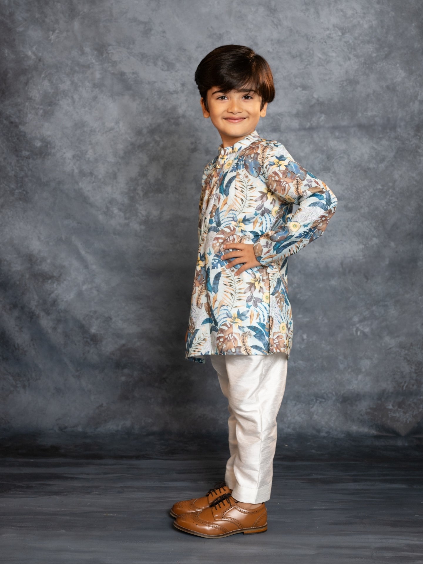 Boys Cotton Linen Digital Printed Kurta with Pant (Set of 2)