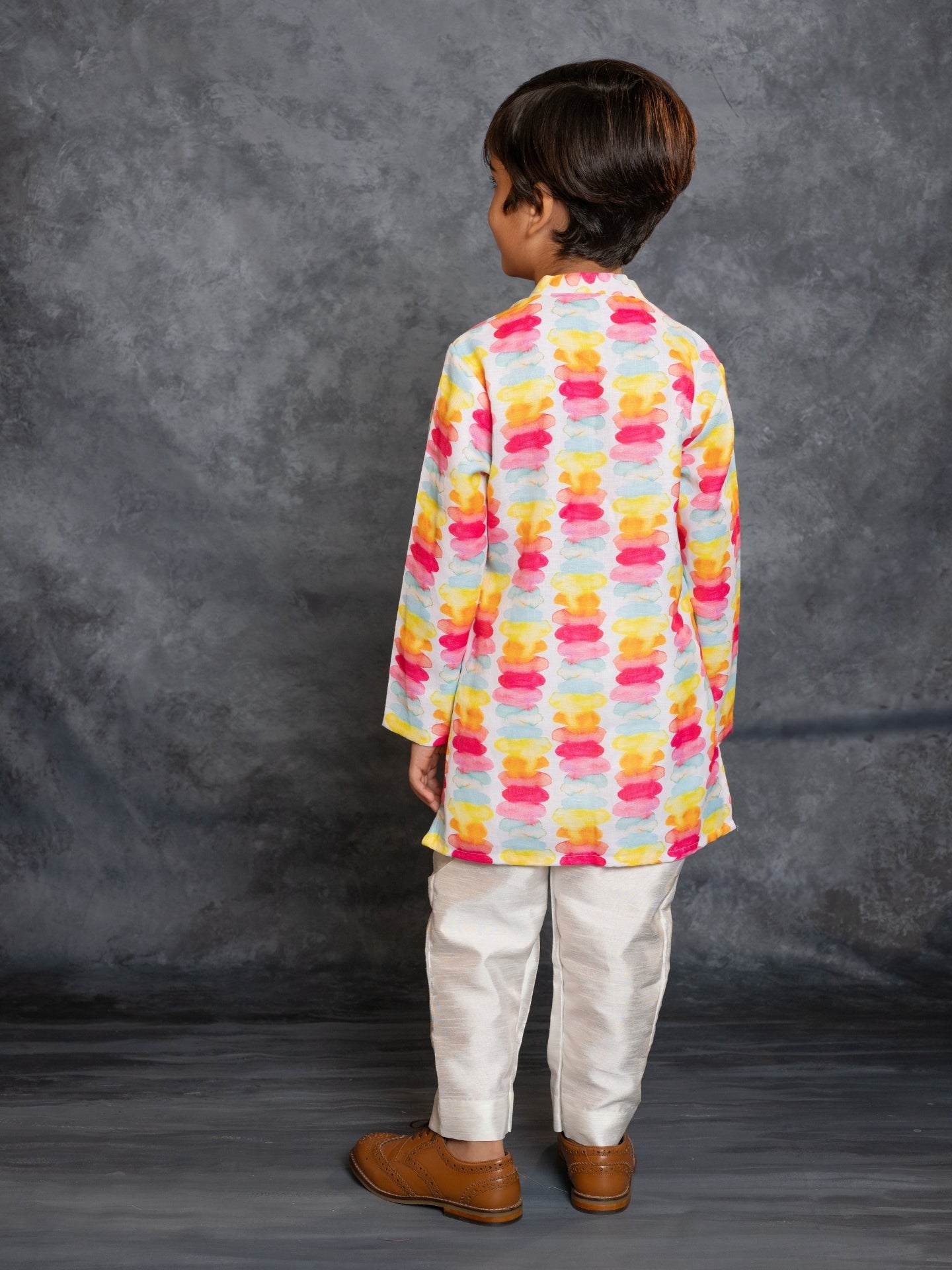 Boys Cotton Linen Digital Printed Multicolored Kurta with Pant (Set of 2)