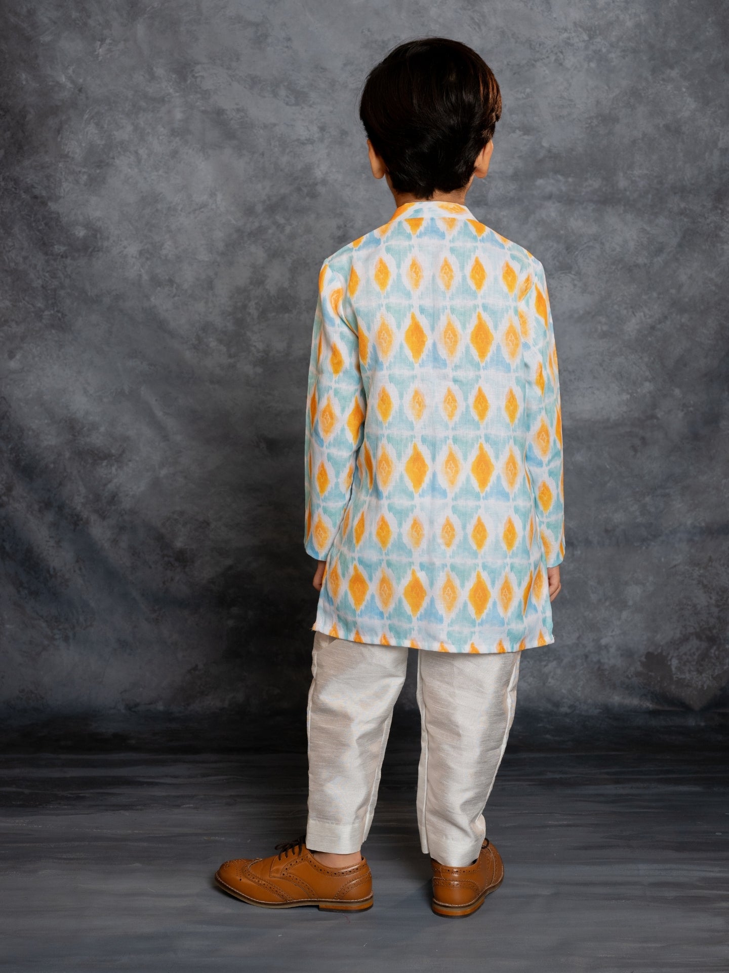 Boys Cotton Linen Digital Printed Sky blue Kurta with Pant (Set of 2)