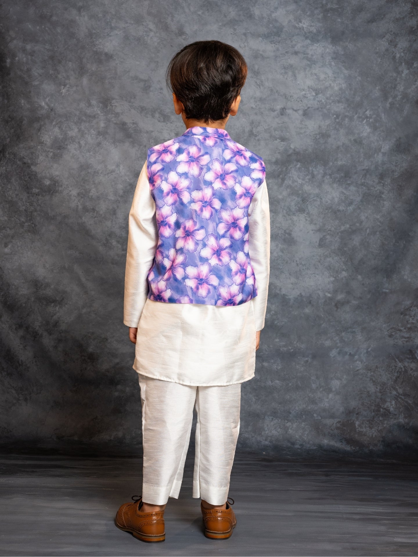 Boys Kurta Pant with Digital Printed Purple Jacket (Set of 3)