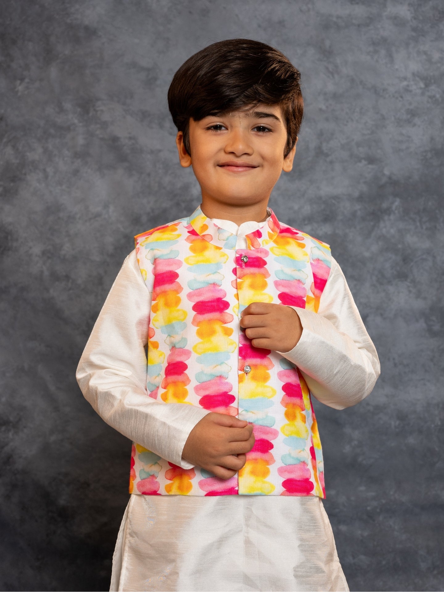 Boys Kurta Pant with Multicolour Digital Printed Jacket (Set of 3)