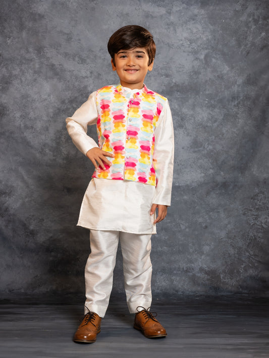 Boys Kurta Pant with Multicolour Digital Printed Jacket (Set of 3)