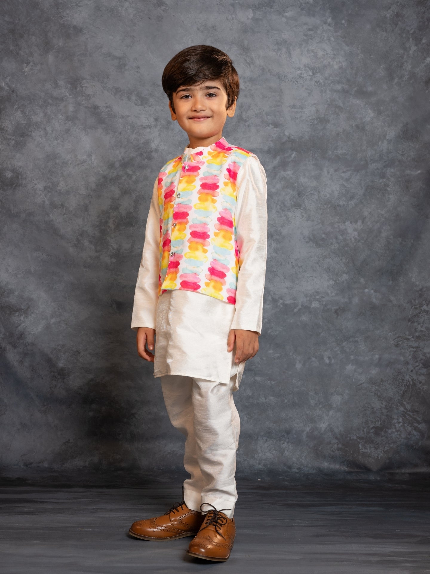 Boys Kurta Pant with Multicolour Digital Printed Jacket (Set of 3)
