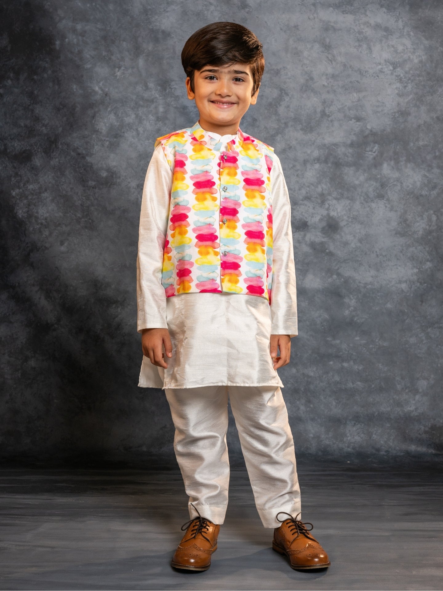 Boys Kurta Pant with Multicolour Digital Printed Jacket (Set of 3)