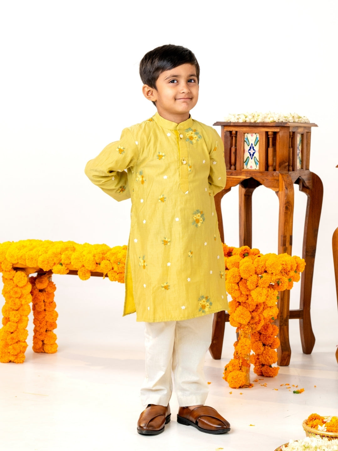 Mustard Yellow Matching Sibling Festive Wear