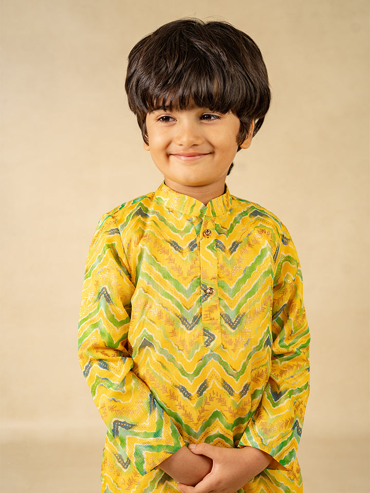 Yellow Cotton Boy Kurta and Girl Top With Palazzo Sibling Outfits