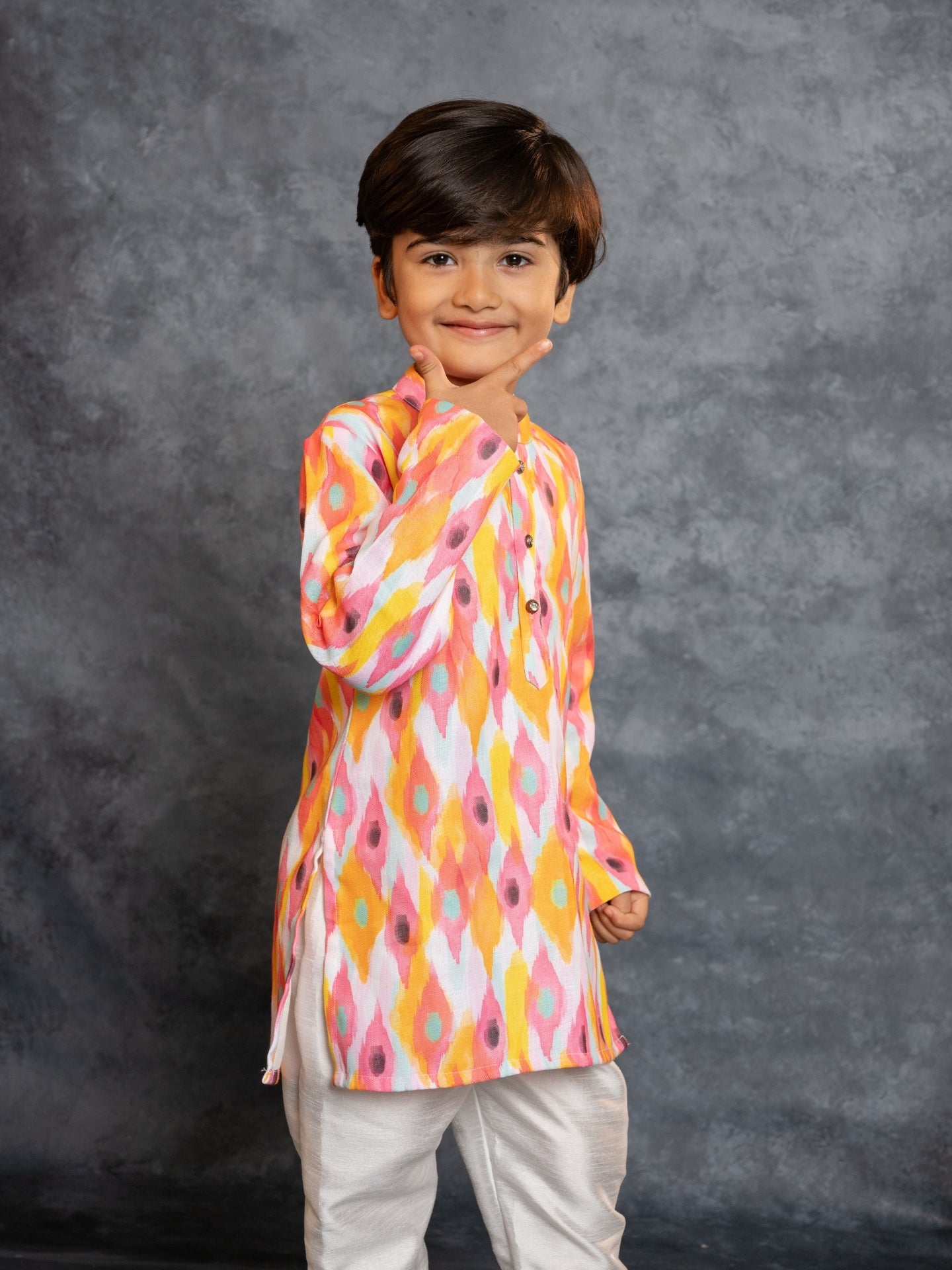 Boys Multicolored Cotton Linen Digital Printed Kurta with Pant (Set of 2)