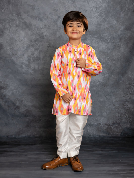 Boys Multicolored Cotton Linen Digital Printed Kurta with Pant (Set of 2)