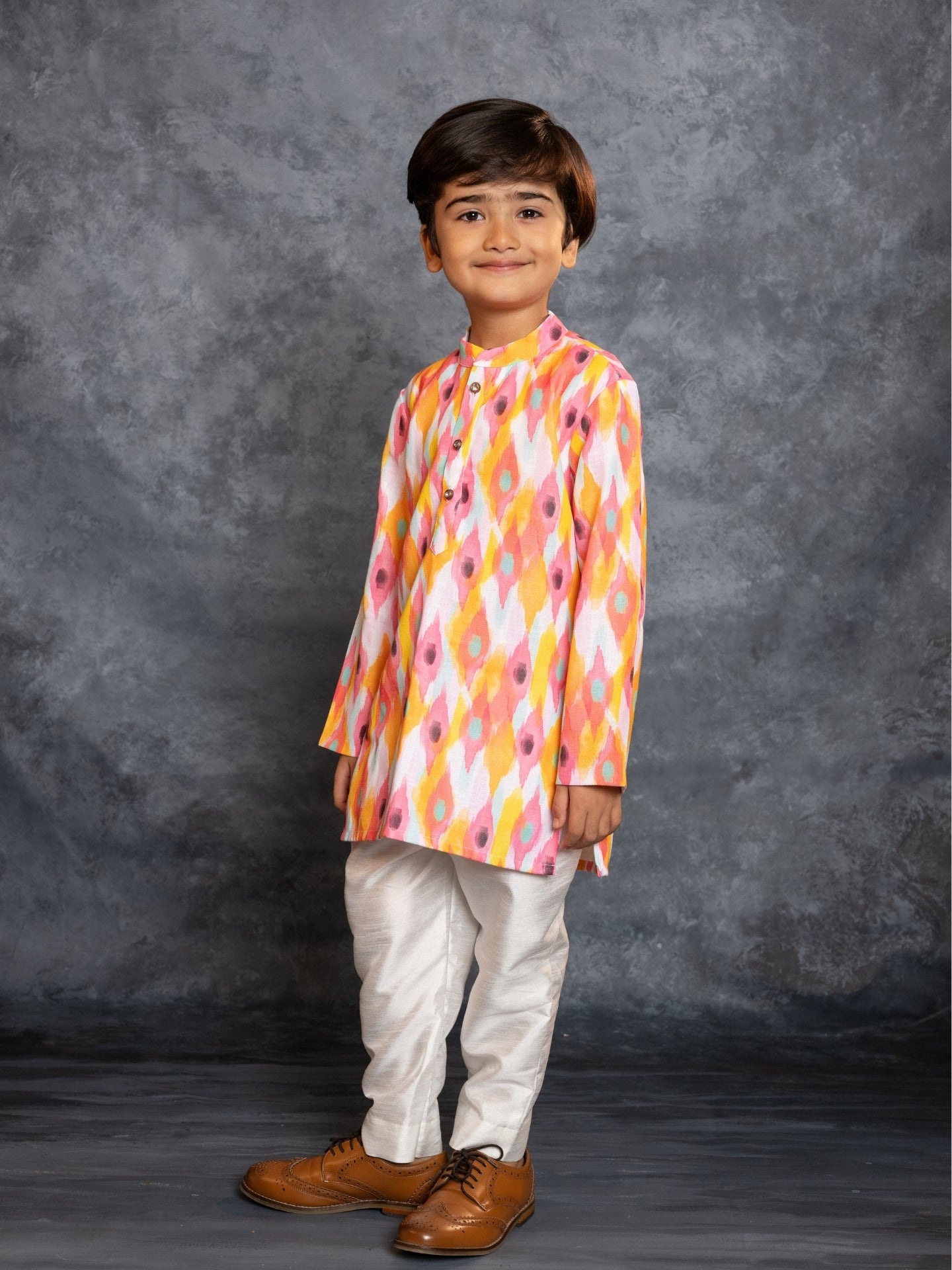 Boys Multicolored Cotton Linen Digital Printed Kurta with Pant (Set of 2)