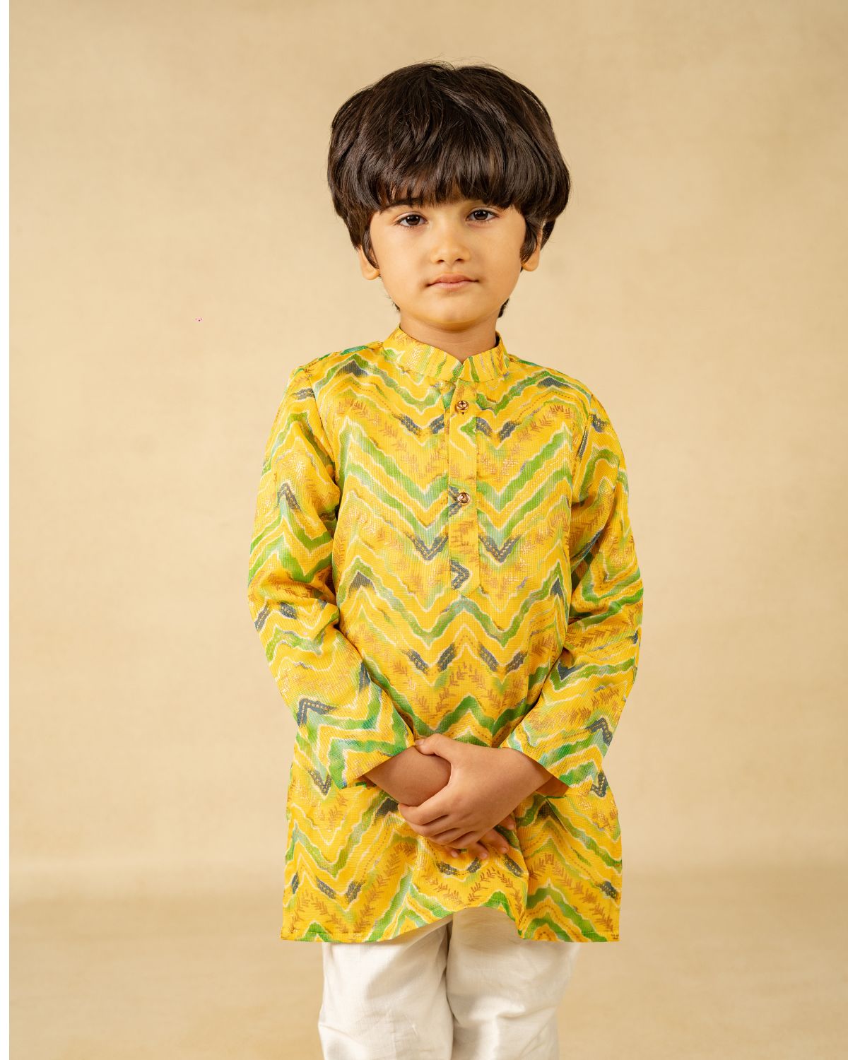 Boys Yellow Kurta Pant & Girls Top Palazzo Matching Sibling Set