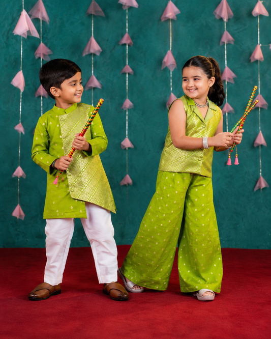 Boys Kurta & Girls Blazer Palazzo Sibling Outfit
