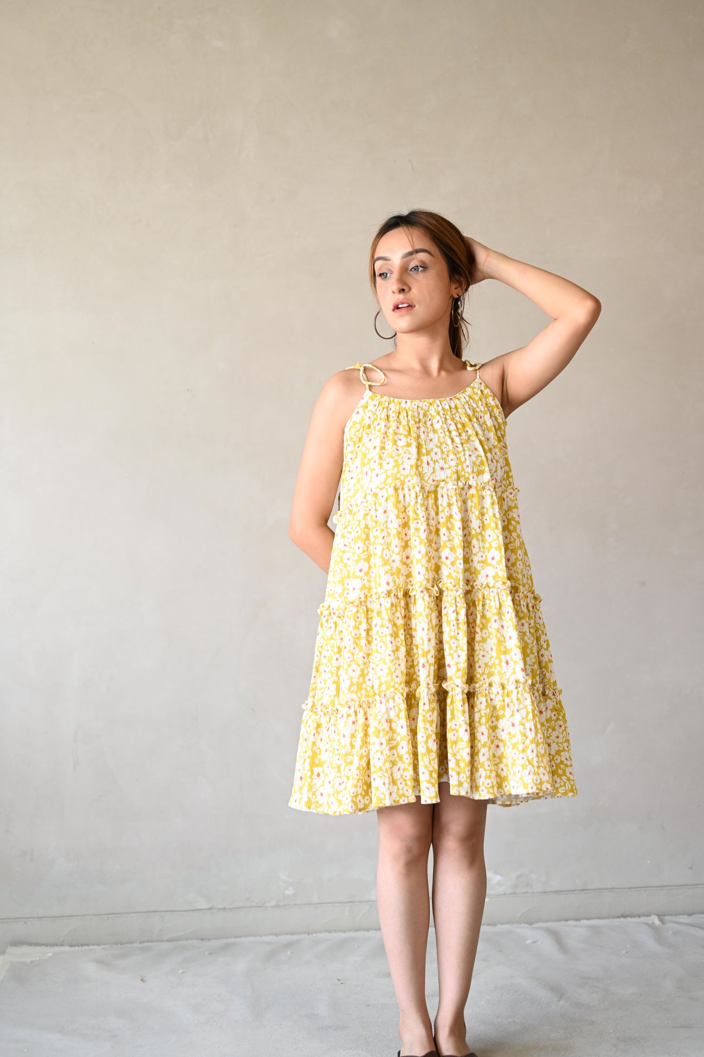 Yellow Floral Rayon Dress