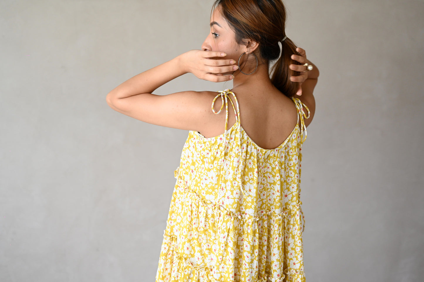 Yellow Floral Rayon Dress