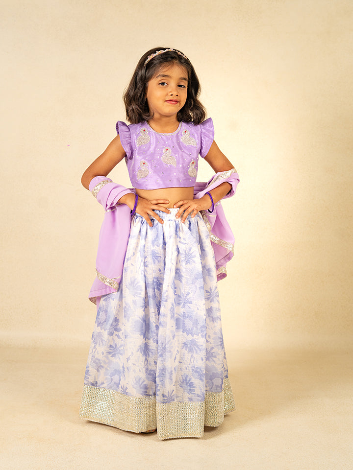 Purple Sibling Ethnic Outfit Boy Kurta Set and Girl Lehenga
