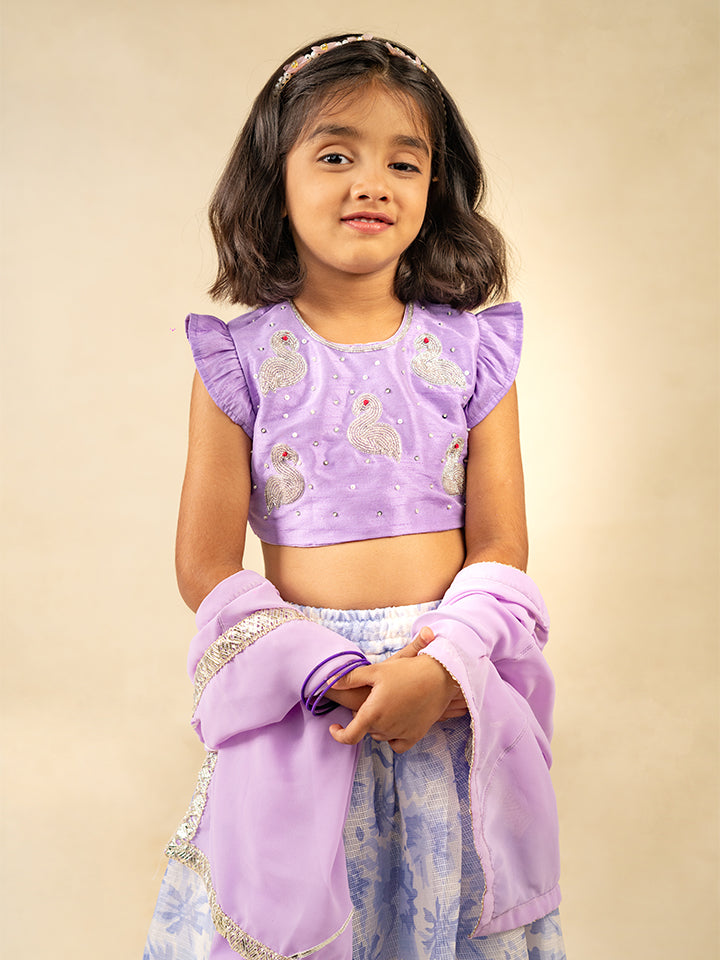 Purple Sibling Ethnic Outfit Boy Kurta Set and Girl Lehenga