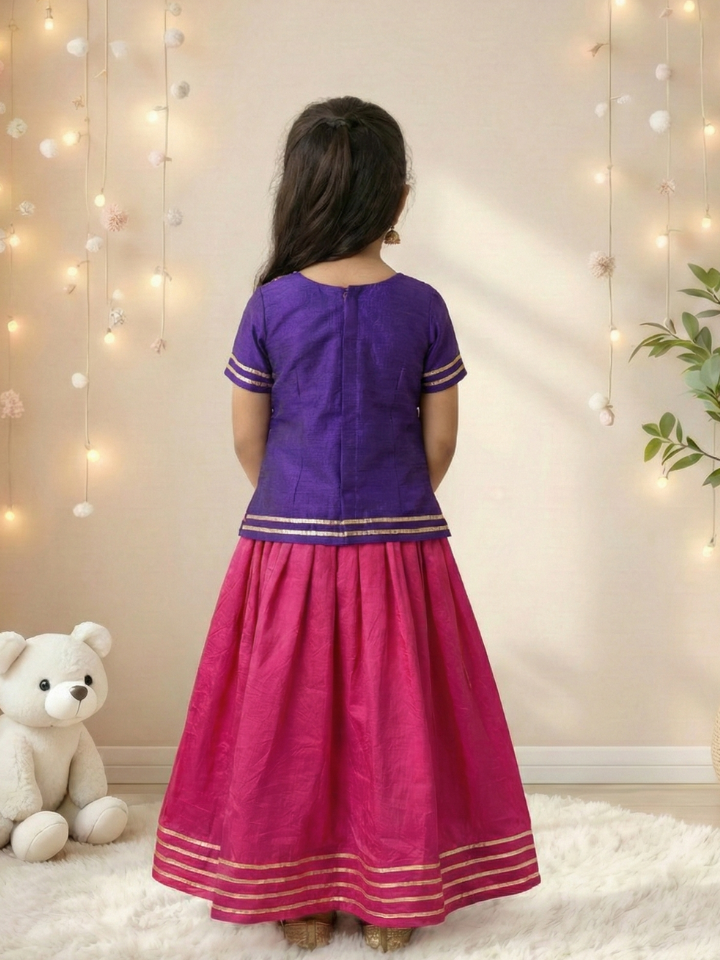 Girls Handworked Elephant Purple Top and Pink Lehenga (Set of 2)