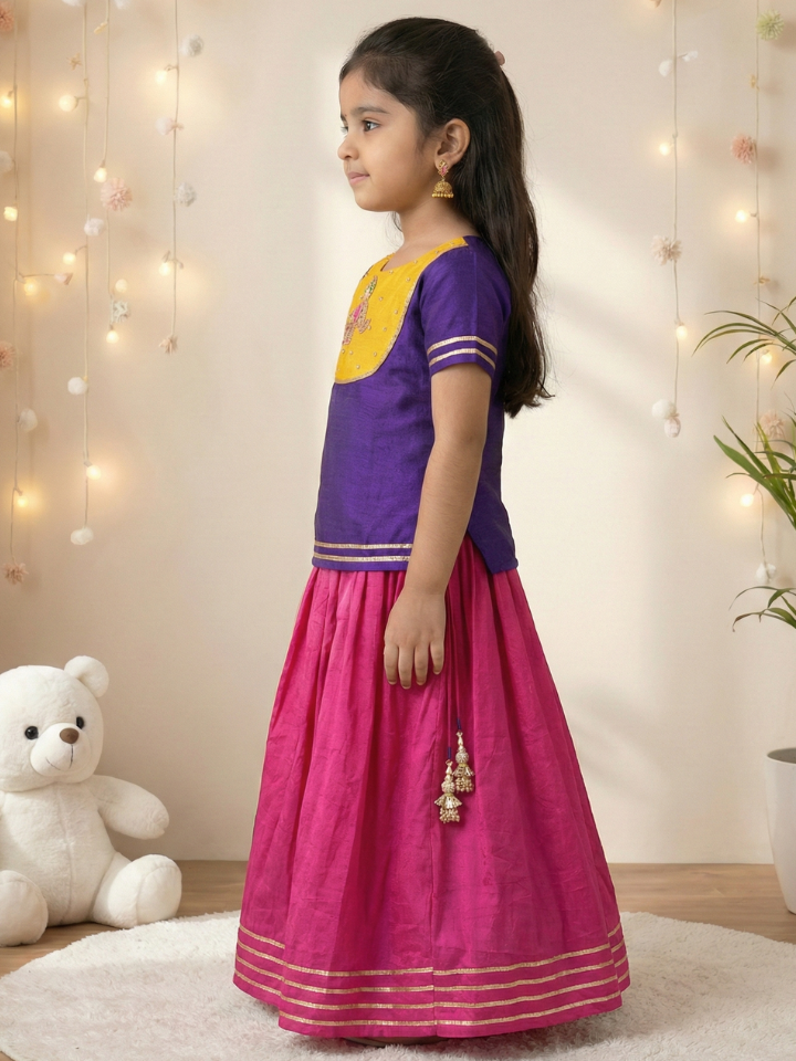 Girls Handworked Elephant Purple Top and Pink Lehenga (Set of 2)