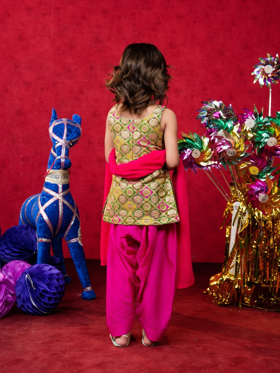 Girls Pink Salwar Suit Set with Dupatta (Set of 3)