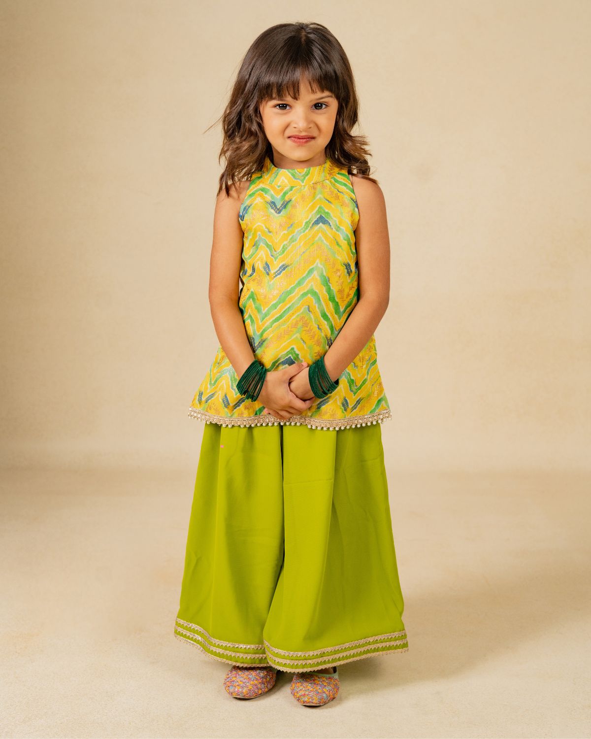 Boys Yellow Kurta Pant & Girls Top Palazzo Matching Sibling Set