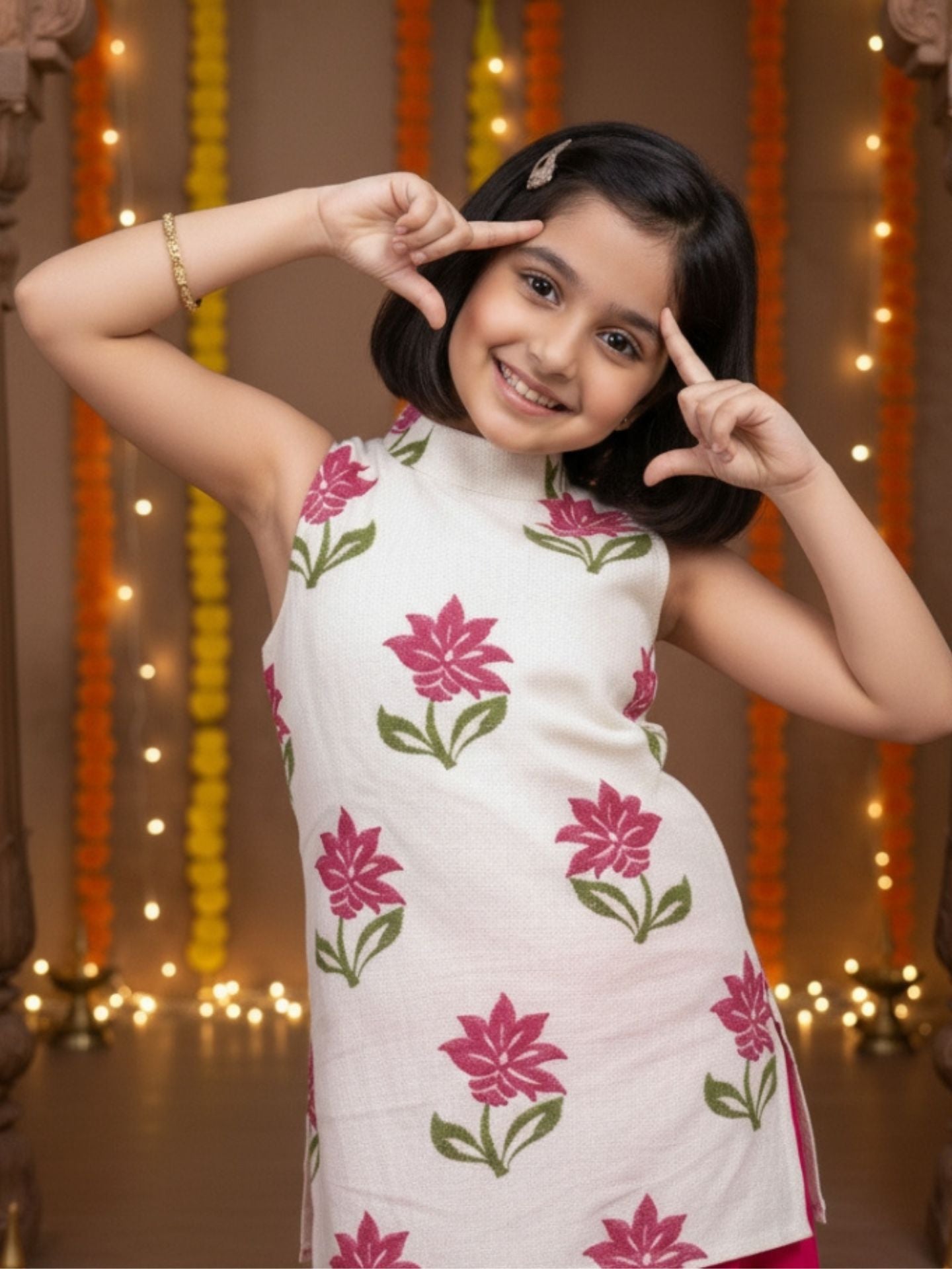 Girls White Top and Pink Palazzo (Set of 2)