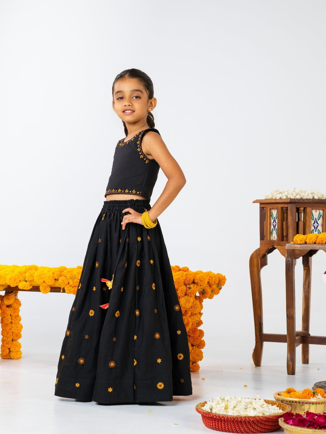 Black Traditional Sibling Wear Set for Kids
